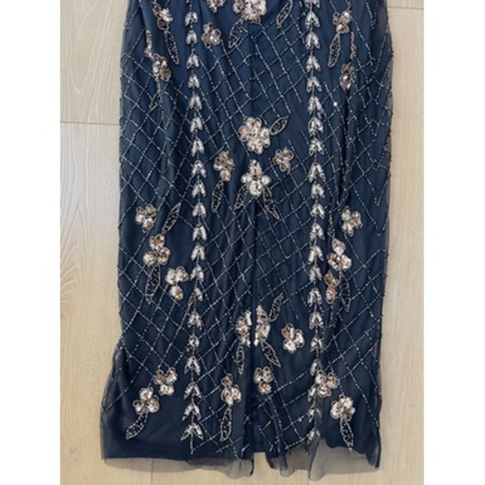NEW Adrianna Papell Dress Womens Size 6 Blue Beaded Flutter Sleeve Midi *Flaw - Picture 12 of 13